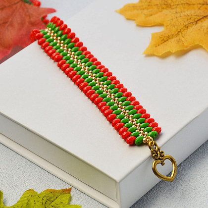 Bracelet de perles de rocaille à deux trous sur le thème de Noël-1