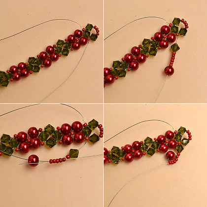 Bracelet de Noël perlé avec perles de verre et perles de rocaille-5