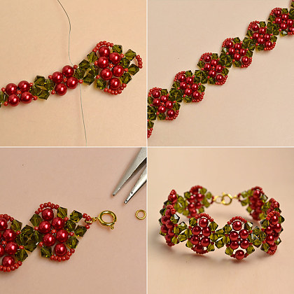 Bracelet de Noël perlé avec perles de verre et perles de rocaille-7