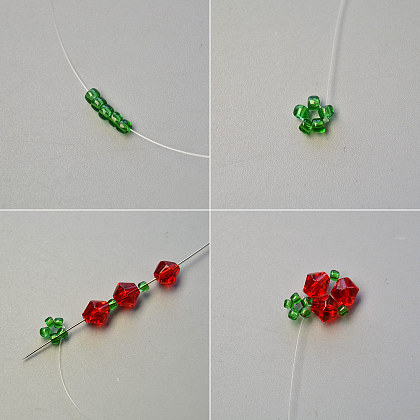 Boucles d'oreilles point boule en perles de verre rouges-3