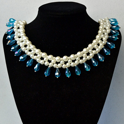 Collier plastron en perles de verre avec pendentifs en perles de verre goutte bleue-7
