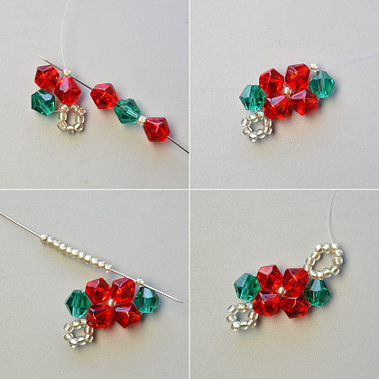 Bracelet point de perles de verre fleur de noël-4