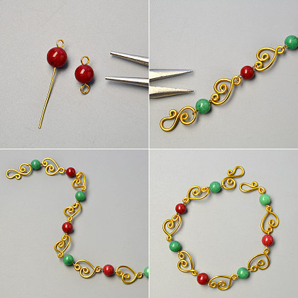 Bracelet enveloppé de fil avec des perles de jade-4