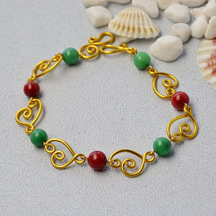 Bracelet enveloppé de fil avec des perles de jade-5