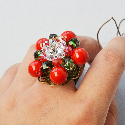 Mixed Color Beads Stitch Ring for Christmas-1