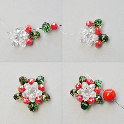Bague de point de perles de couleurs mélangées pour Noël-4