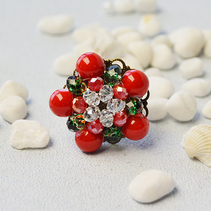 Bague de point de perles de couleurs mélangées pour Noël-6