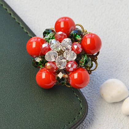 Bague de point de perles de couleurs mélangées pour Noël-7