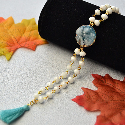 White Glass Beads Bracelet with Drusy Agate-1