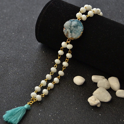 White Glass Beads Bracelet with Drusy Agate-7