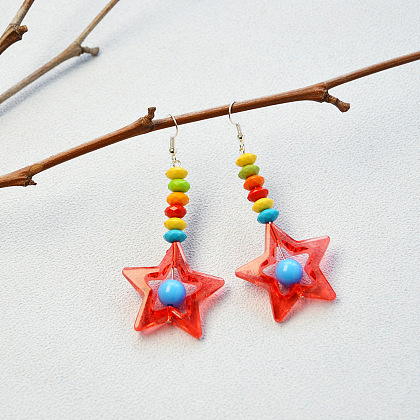 Boucles d'oreilles pendantes en perles acryliques en forme d'étoile-6