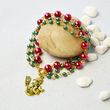 Bracelet à breloques en perles de verre multi-rangs sur le thème de Noël-1