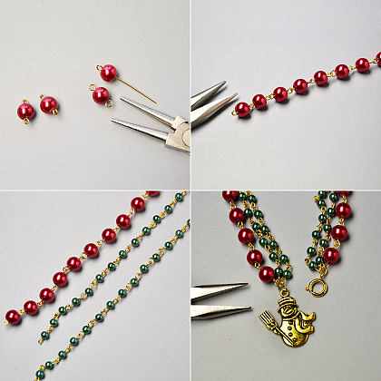 Bracelet à breloques en perles de verre multi-rangs sur le thème de Noël-3