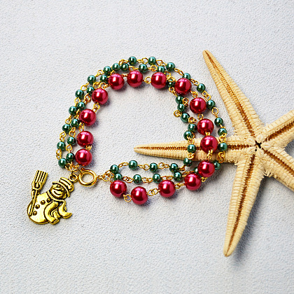 Bracelet à breloques en perles de verre multi-rangs sur le thème de Noël-5