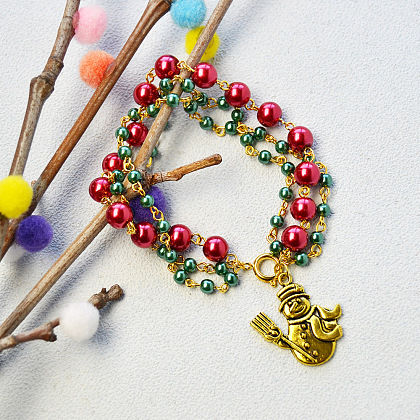 Bracelet à breloques en perles de verre multi-rangs sur le thème de Noël-6