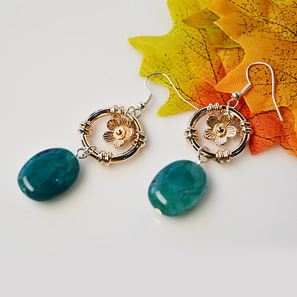Vintage Style Dangling Earrings with Acrylic Gemstone Beads-1