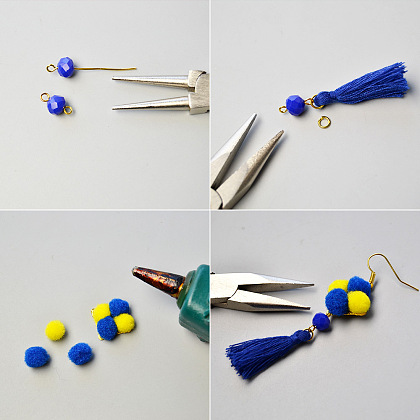 Warme Pompons-Ohrringe mit Quastenanhängern-3