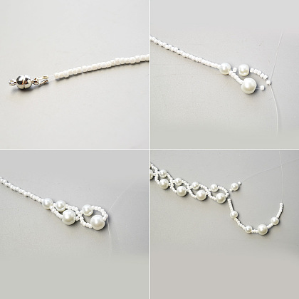 Collier point de perles de verre blanc-3