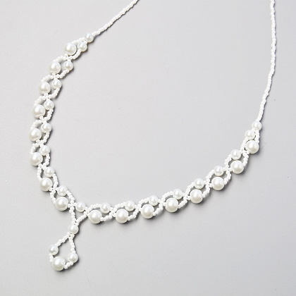 Collier point de perles de verre blanc-5
