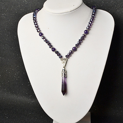 Purple Bullet Gemstone Pendant Necklace-5
