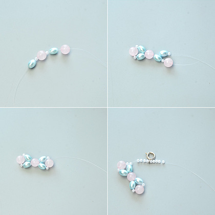 Bracelet large en perles de quartz rose avec perles nacrées-3