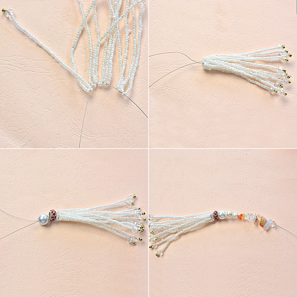 Glass Beads Necklace with Pearl Beads Tassels-4