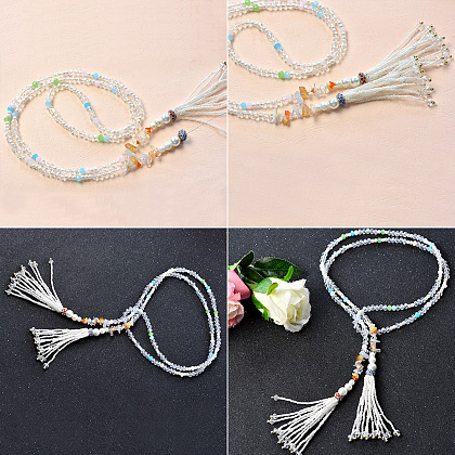 Glass Beads Necklace with Pearl Beads Tassels-5
