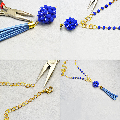 Halskette mit Kugelanhänger aus blauen Glasperlen-4