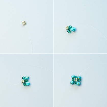 Flower Turquoise Beads Stitch Necklace-3