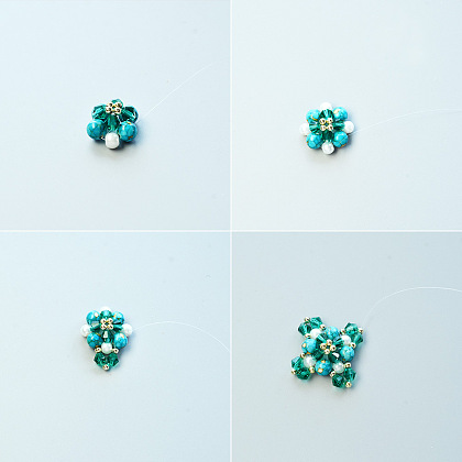 Flower Turquoise Beads Stitch Necklace-4
