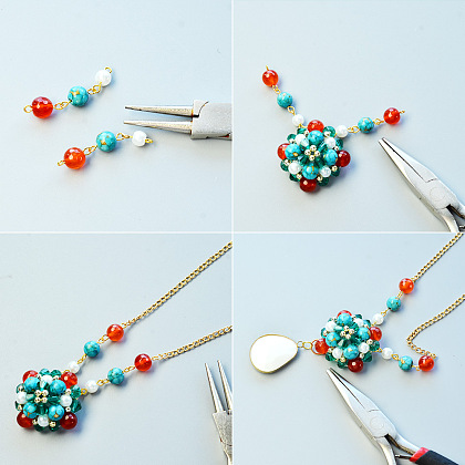 Flower Turquoise Beads Stitch Necklace-6
