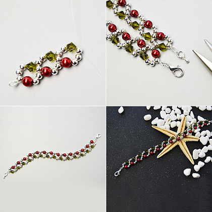 Bracelet de perles de verre et de perles de couleurs de Noël-4