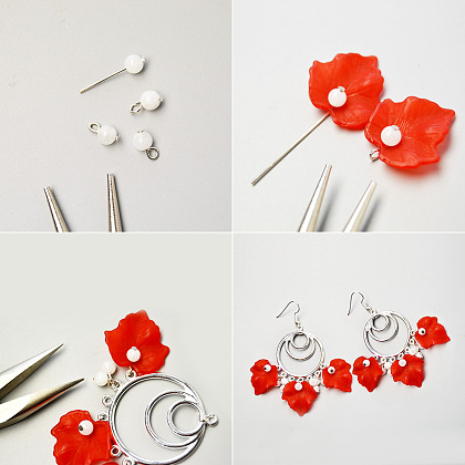 Boucles d'oreilles pendantes en feuille d'érable en acrylique rouge-3