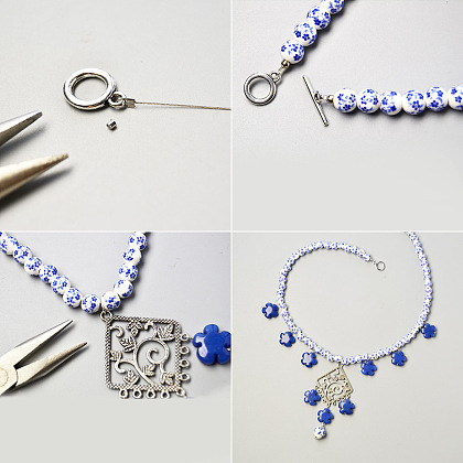 Collana di perle di porcellana stampata con perle di fiori di giada-4