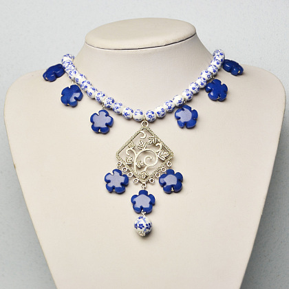 Collana di perle di porcellana stampata con perle di fiori di giada-5