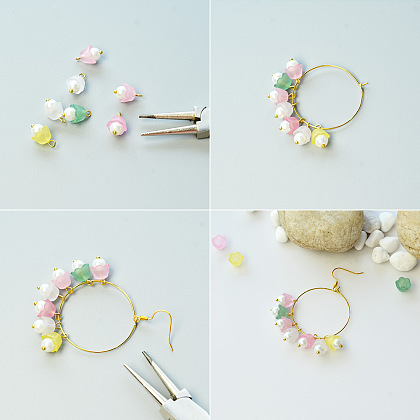 Boucles d'oreilles créoles en perles acryliques et fleurs-3