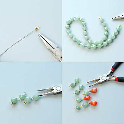 Collier pendentif en perles d'aventurine verte naturelle, avec lien de lustre en alliage émaillé-3