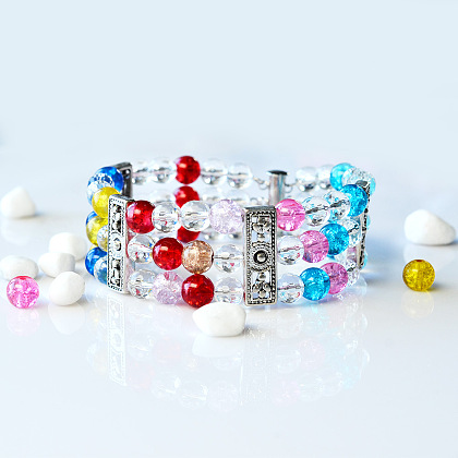 Bracelet de perles craquelées colorées avec des perles de quartz en cristal-1