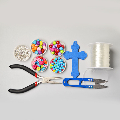 Collier de perles acryliques colorées avec pendentifs croix-2