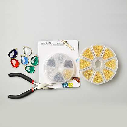 Boucles d'oreilles anneaux ouverts avec pendentifs en verre-2