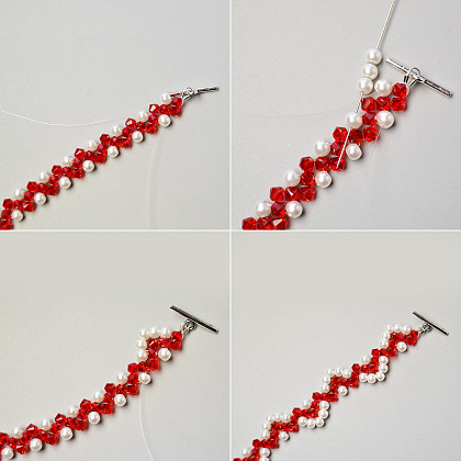 Bracelet en perles de verre et perles en forme de vague-4
