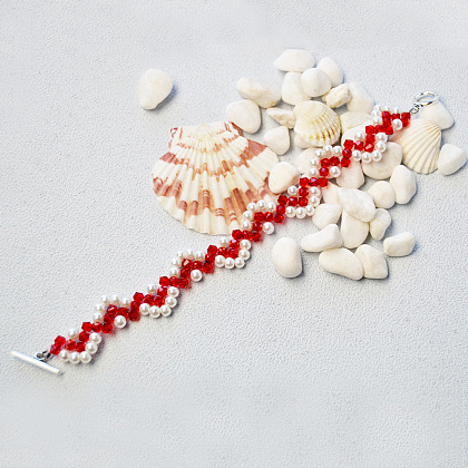 Bracelet en perles de verre et perles en forme de vague-6