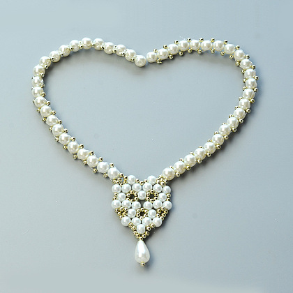 Heart-shaped Pearl Beads Stitch Necklace for Valentine's Day-7