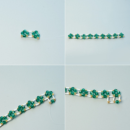 Perles de clairon en verre blanc et bracelet large en perles de verre bicône vertes-4