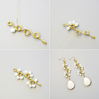 Boucles d'oreilles enveloppées de fil de perles de verre électrolytique blanc-4