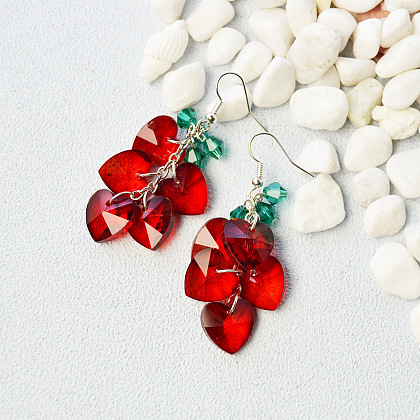 Boucles d'oreilles pendantes en perles de verre coeur-5
