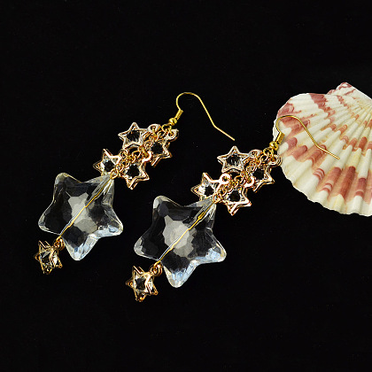 Boucles d'oreilles pendantes en perles de cristal étoiles-5