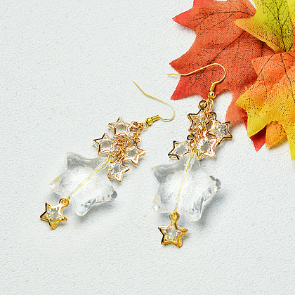 Boucles d'oreilles pendantes en perles de cristal étoiles-6