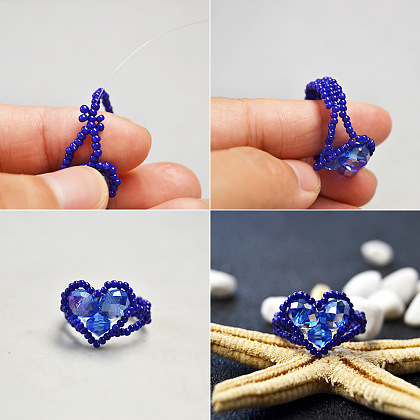Blue Romantic Heart Stitch Ring