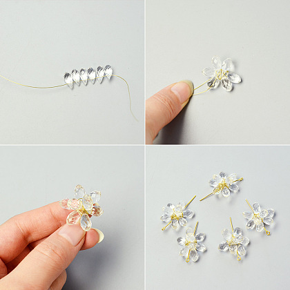 Collier pendentif en perles de verre de cristal avec perles en porcelaine imprimées de fleurs-3